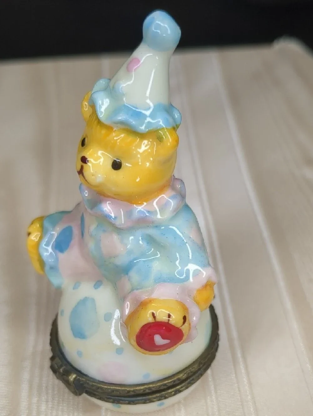 Vintage 90s Ceramic Clown Bear Ring Trinket Holder Cute Collectible